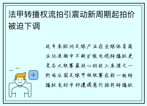 法甲转播权流拍引震动新周期起拍价被迫下调